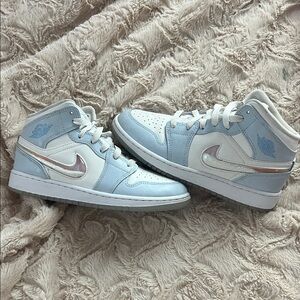 Nike Air Jordan Mid Sneakers - White and Light Blue